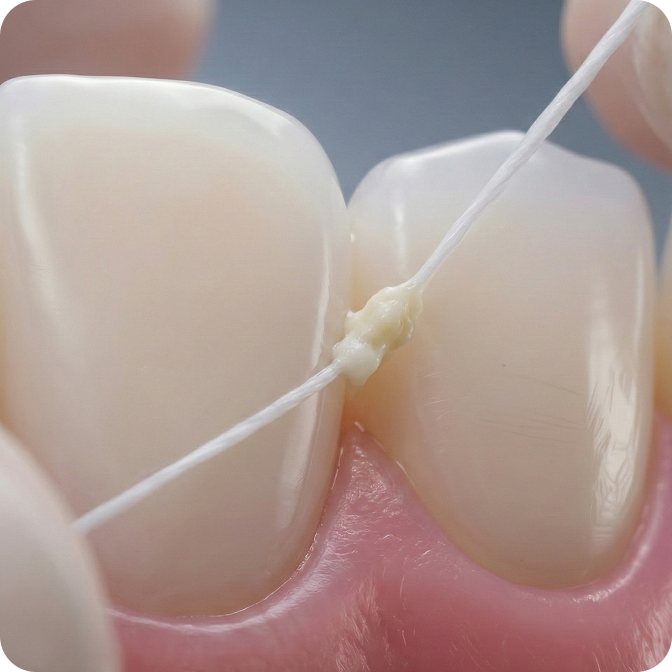 Dental floss to remove plaque where brushes cannot reach